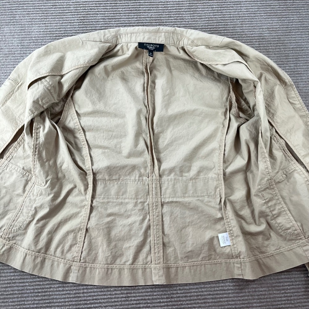 Talbots Petites Tan Khaki Cotton Utility Blazer Safari Jacket 4-Pocket Size 8P - Picture 7 of 9